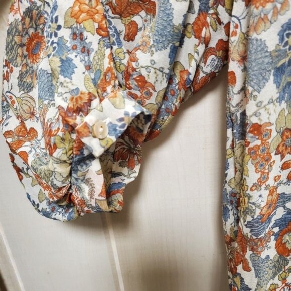 100% Silk Frye Ruffle Blouse Boho Peasant Balloon Sleeve - Picture 4 of 12